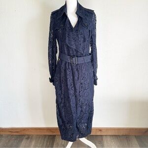 Burberry London Gracehill Navy Blue Lace Trench Coat Size 2